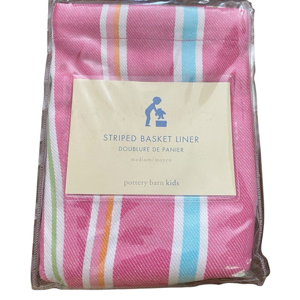Pottery Barn Kids Striped Basket Liner Pink Medium 100% Cotton New